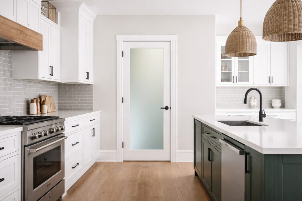 Plain solid frosted glass (no art) pantry door by Sans Soucie.