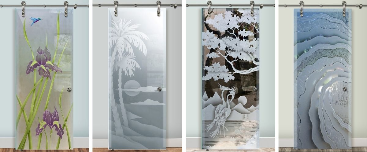 Etched and carved glass barn doors - Sans Soucie Art Glass