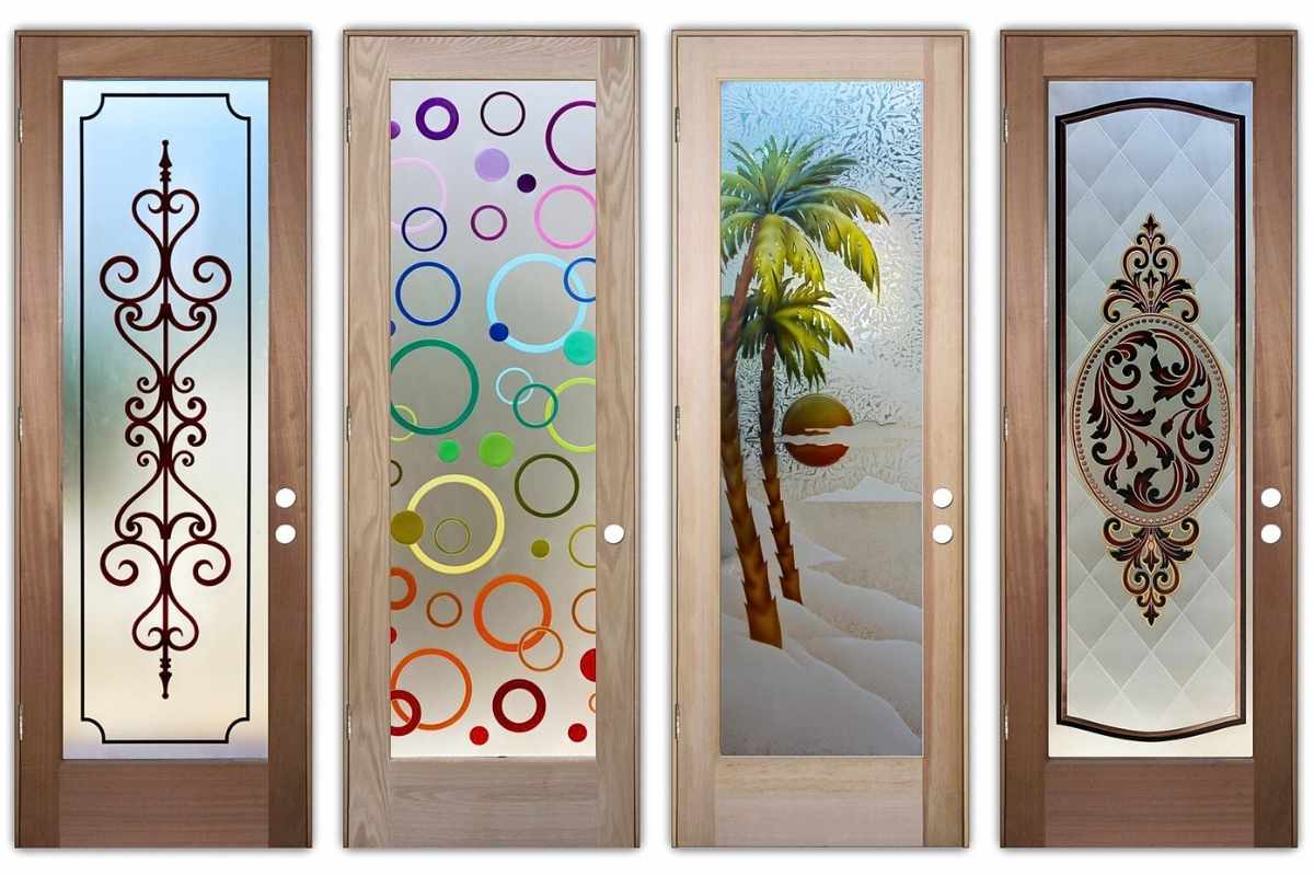 Decorative frosted glass interior doors