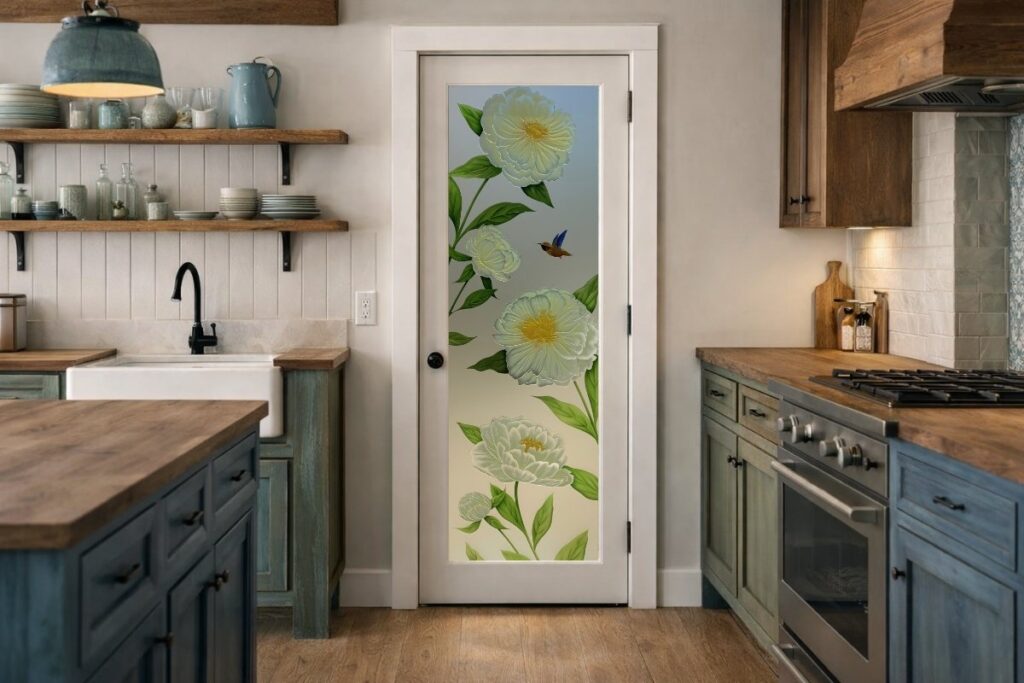 Decorative glass pantry doors