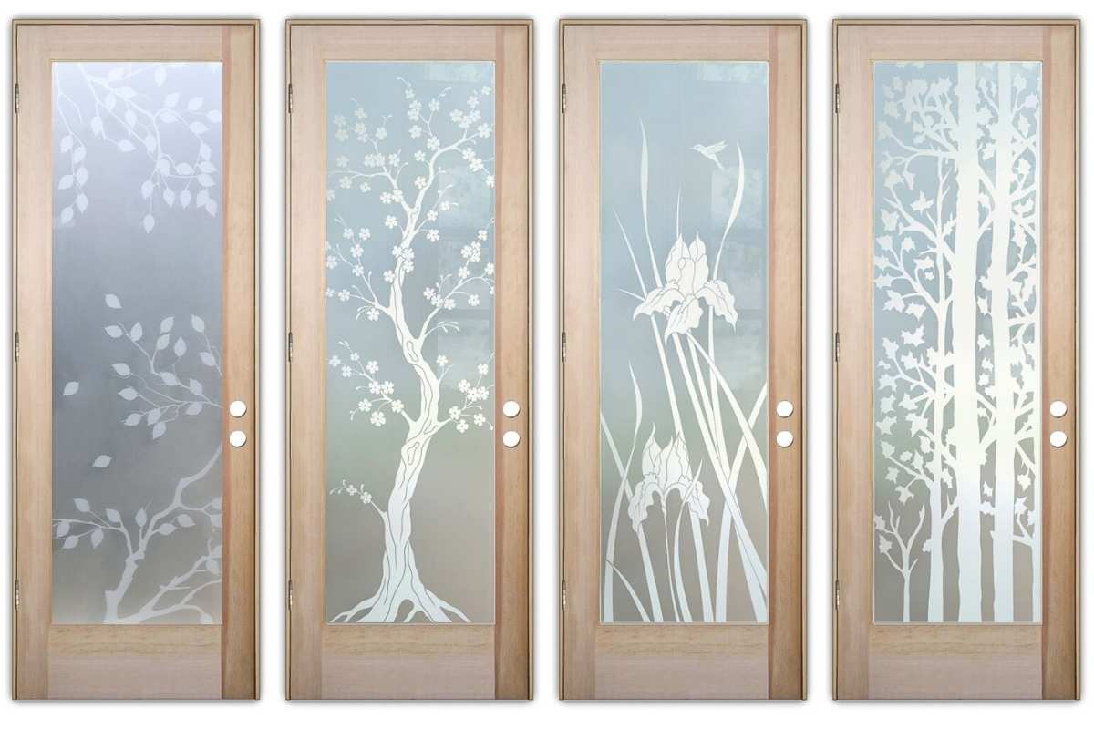 Etched glass doors with nature-inspired patterns
