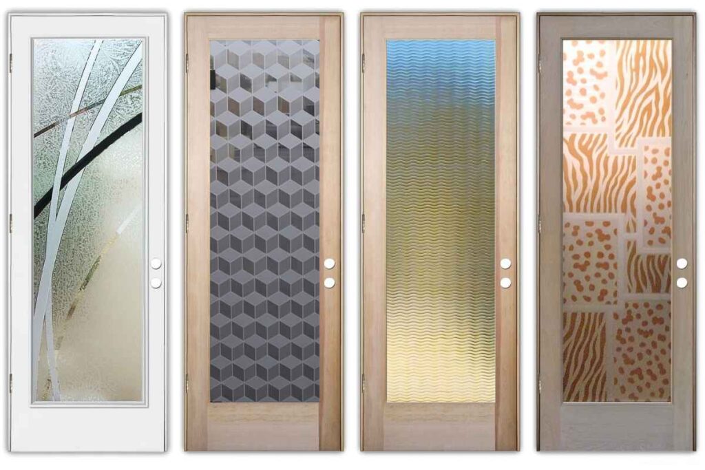 Bathroom doors with contemporary frosted glass designs