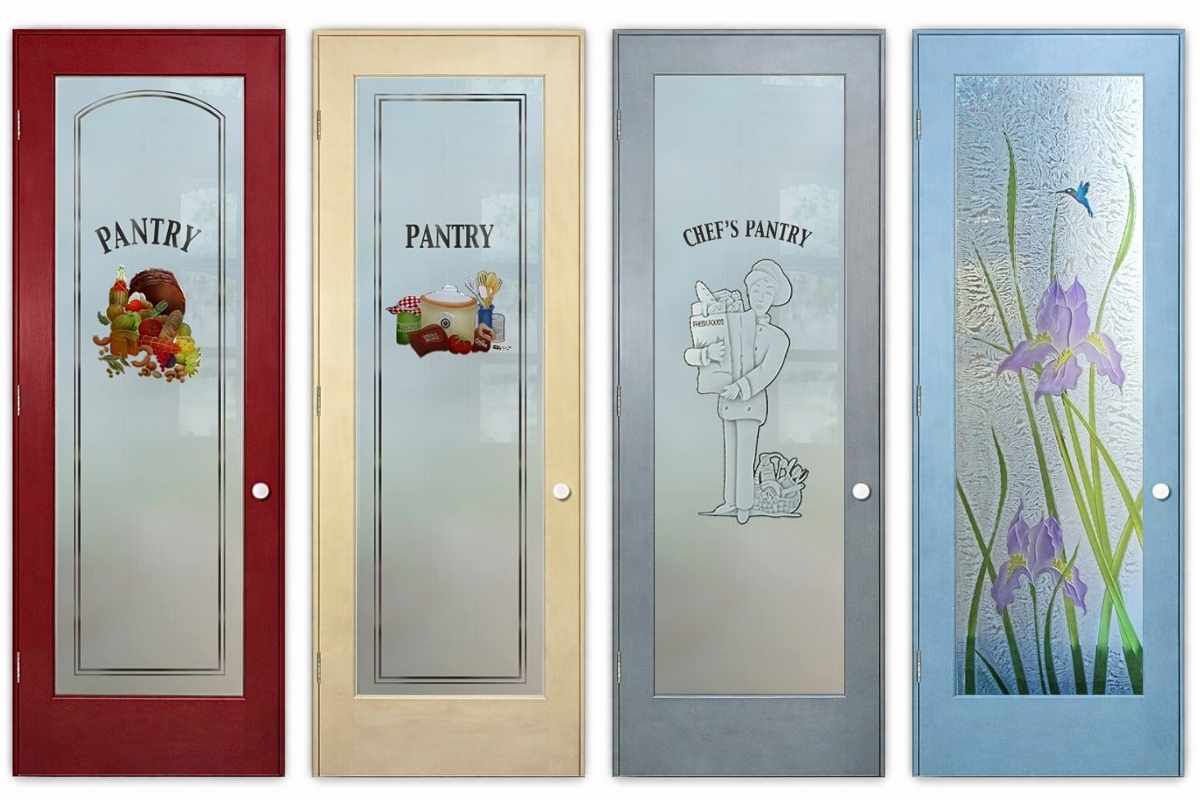 Glass pantry doors with painted wood frames, combining elegant design with a sleek, modern finish