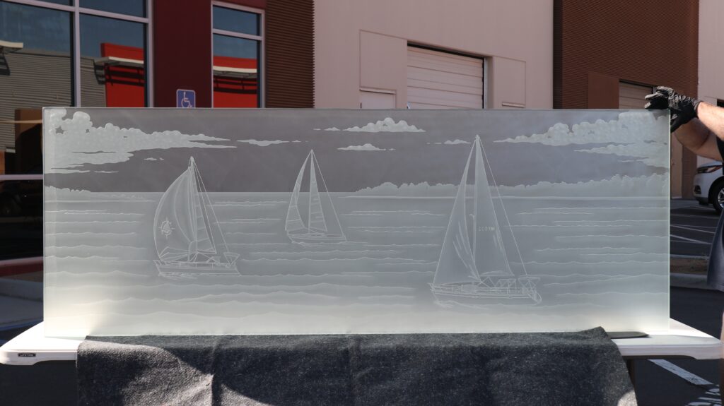 Sailing Trio 3D Carved & Shaded Private glass partition panel