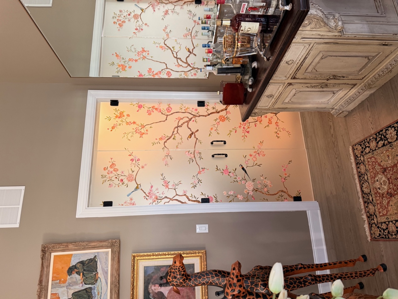 Beautiful interior doors with painted frosted glass design