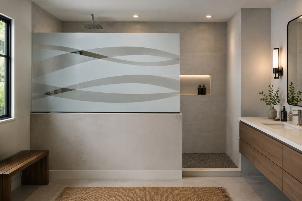 Decorative etched glass partition
