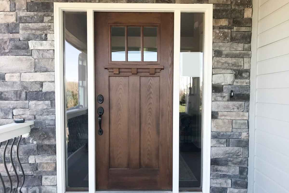 Craftsman Wood Front Door with Three Upper Glass Panels