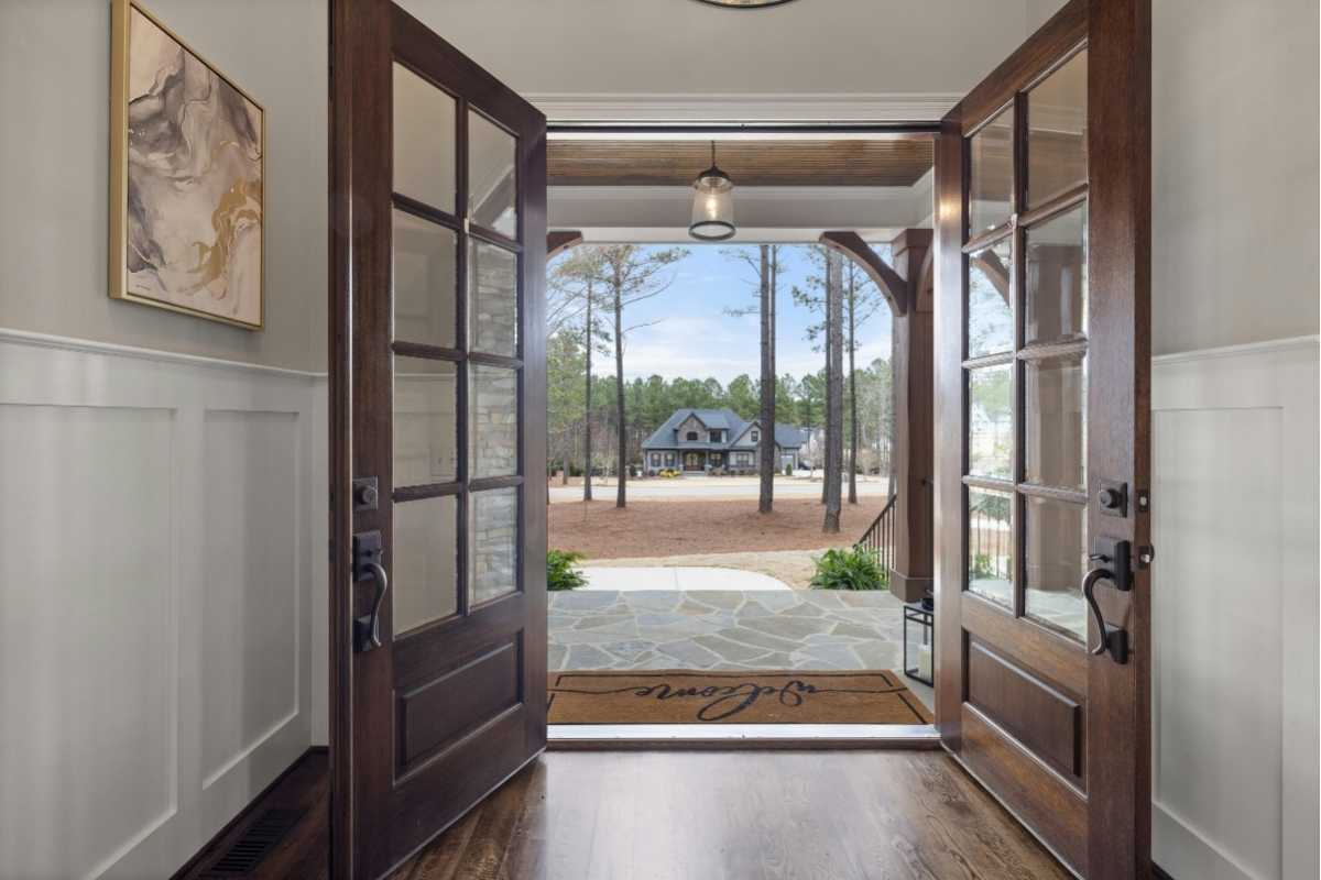 Double Wood Front Doors with Coordinating Glass Panels