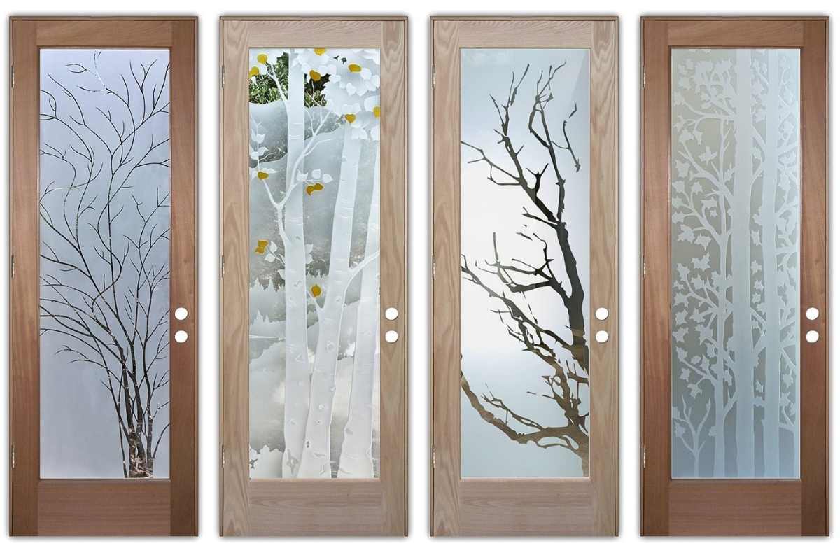 Craftsman Doors with Tree-Patterned Glass