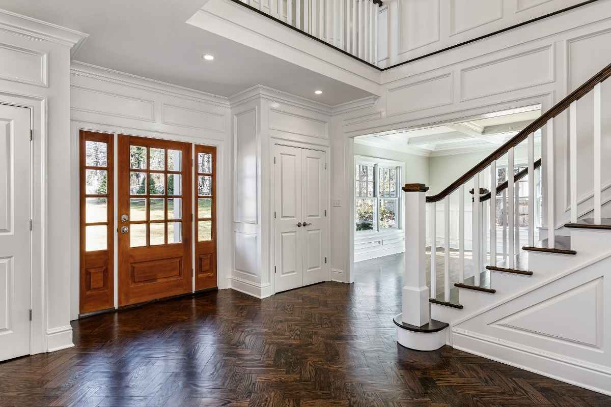 Wood Front Door with Matching Sidelight Glass