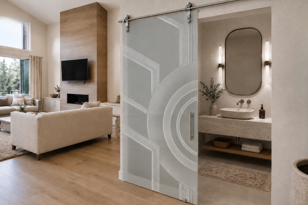Private frosted glass barn door