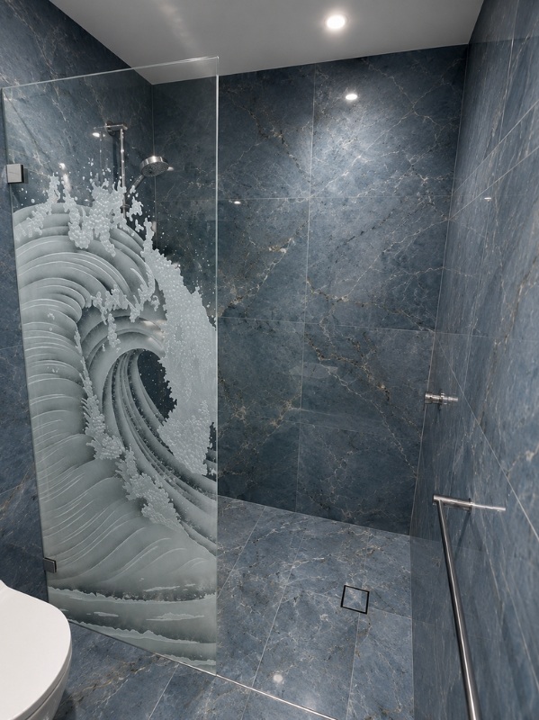Shower glass panel by Sans Soucie Art Glass