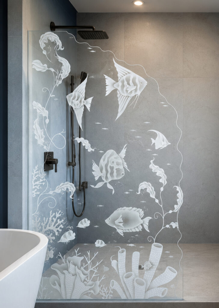 Aquarium fish design glass partition panel
