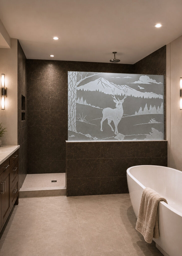 Etched glass partition