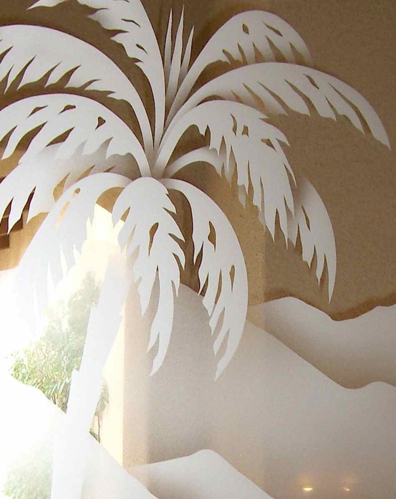 Desert Palm with Pottery Etched Glass Doors Desert Decor